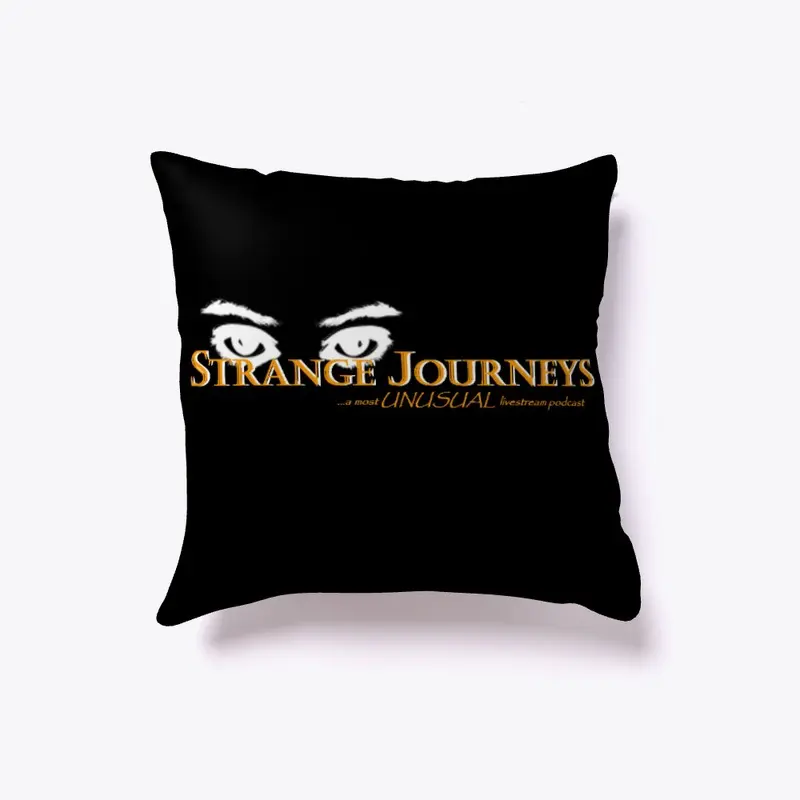 Strange Journeys logo black pillow